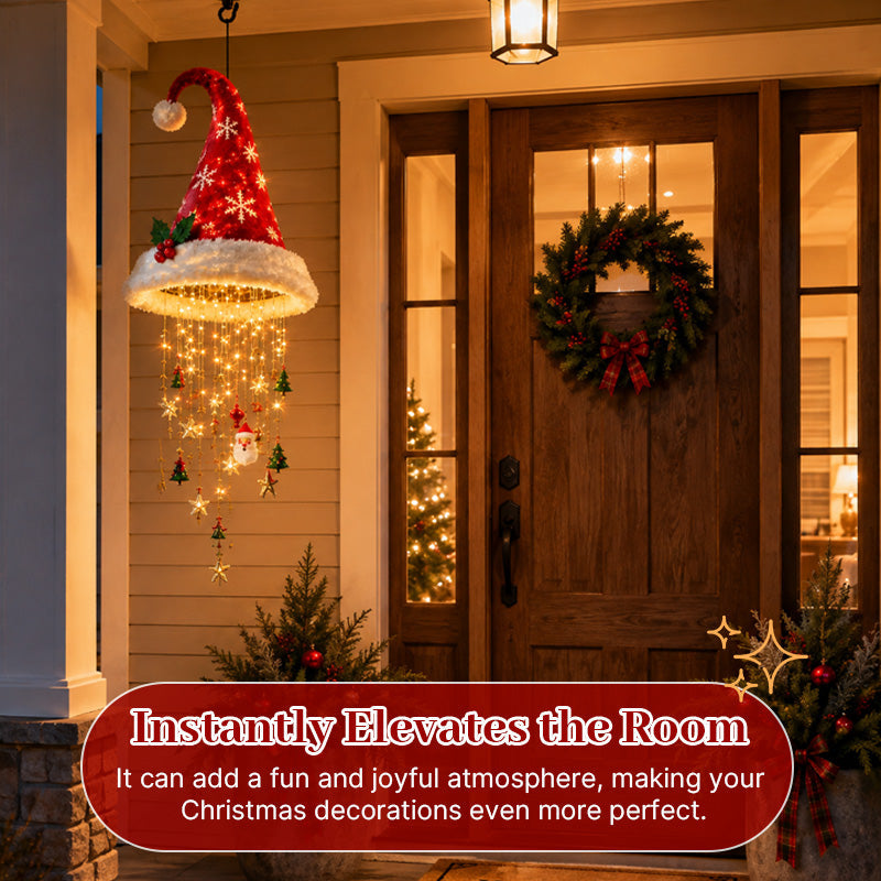 🎅 Light‑Up Christmas Hat Pendant Light, Festive LED Hanging Decoration For Home & Xmas Tree