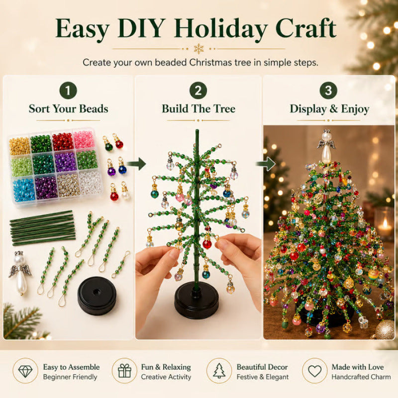 Handmade Bead Xmas Tree Making Kit, Cosy Seasonal Table Decor For UK Homes