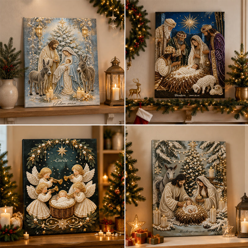 Christmas Nativity Scene Crystal Art Hanging Kit – Traditional Birth Of Jesus DIY Craft, Religious Seasonal Wall Home Decor