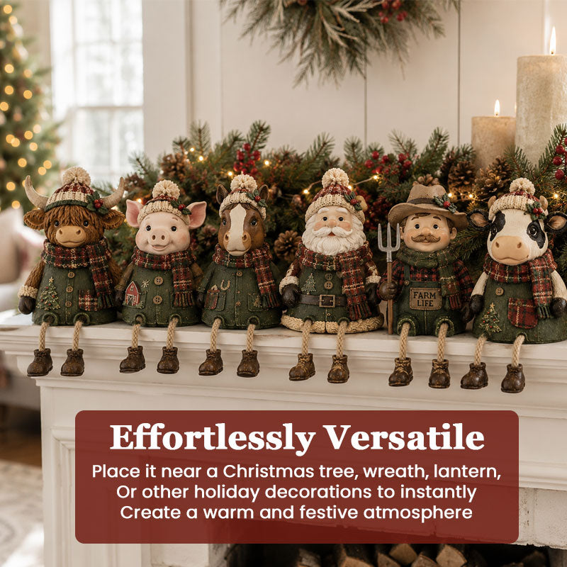 Rustic Farm Animal Christmas Dangly‑Leg Figurine | Festive Shelf & Mantel Ornament