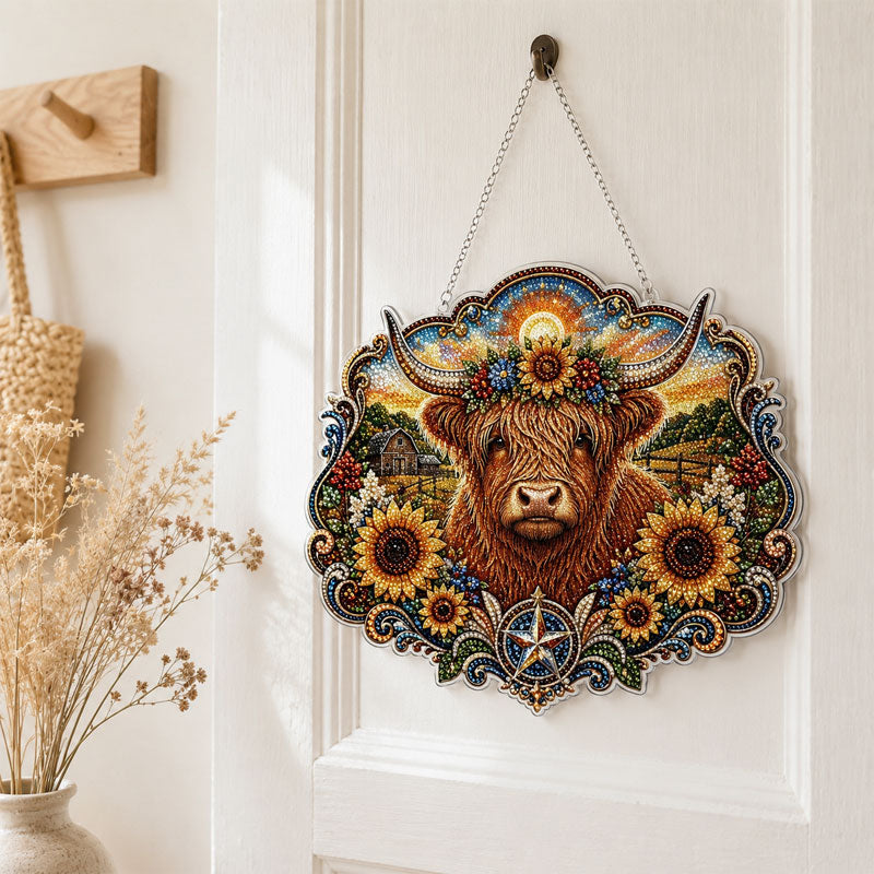 Sparkling Highland Cow Diamond Art Acrylic Door Plaque