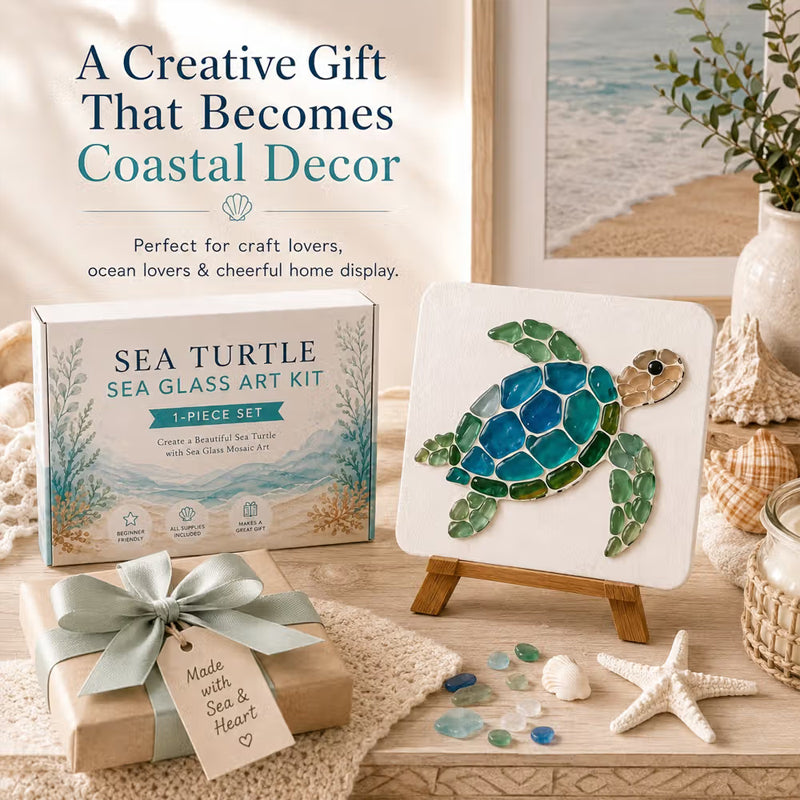 Coastal Sea Glass Mosaic Art DIY Kit – Handmade Seaside Themed Wall Decor Craft Set