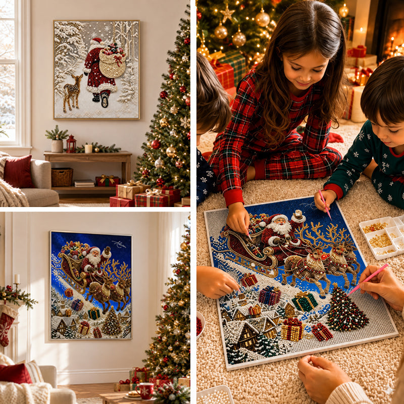 Christmas Reindeer Diamond Painting Art Kit – Festive DIY Crystal Art Set For Adults & Children Xmas Craft Decor