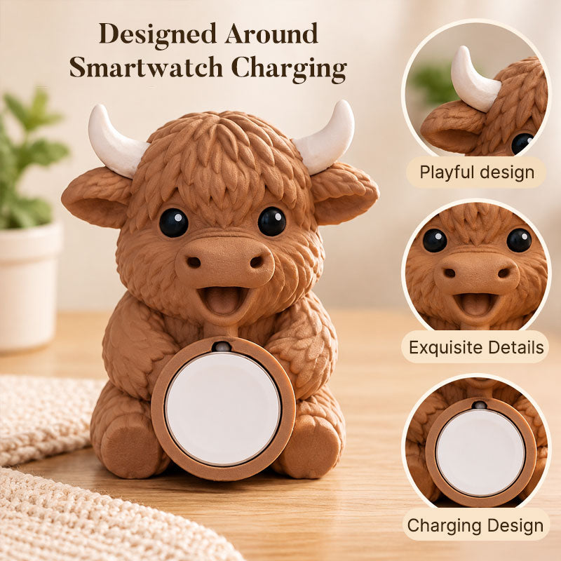 Highland Cow Smartwatch Charging Stand – Cute Desk & Bedside Holder