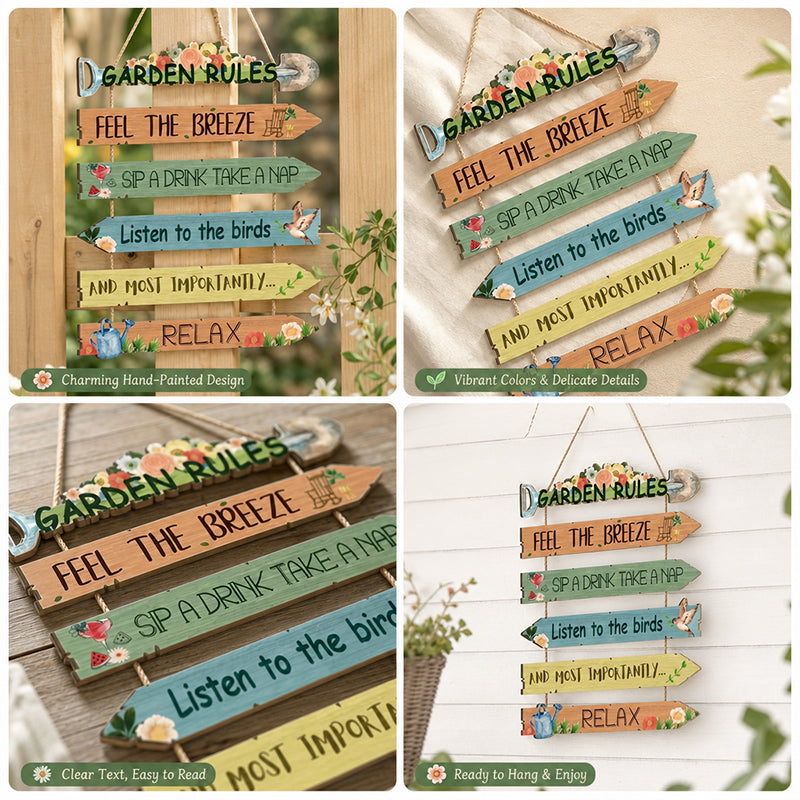 Garden Rules Wooden Hanging Sign – Cosy Cottage Garden Wall Décor 🌿🏡