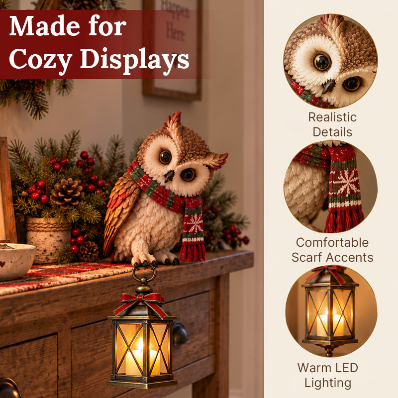 🦉Christmas Owl Lantern Figurine | Light Up Festive Owl Ornament for Home Decor