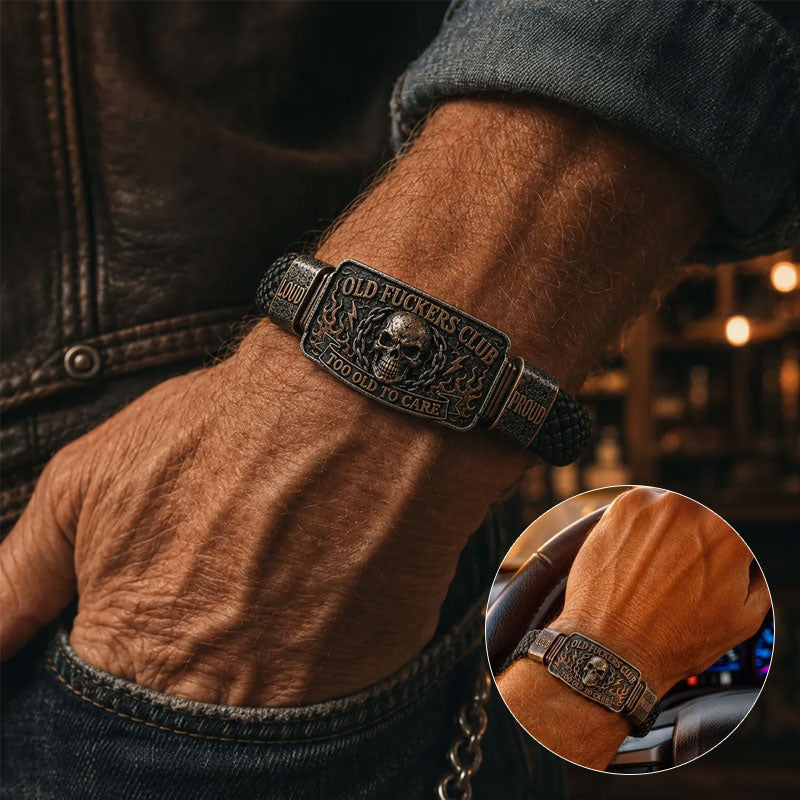 Old F*ckers Club Braided Leather Bracelet – Too Old To Care Slogan Wristband