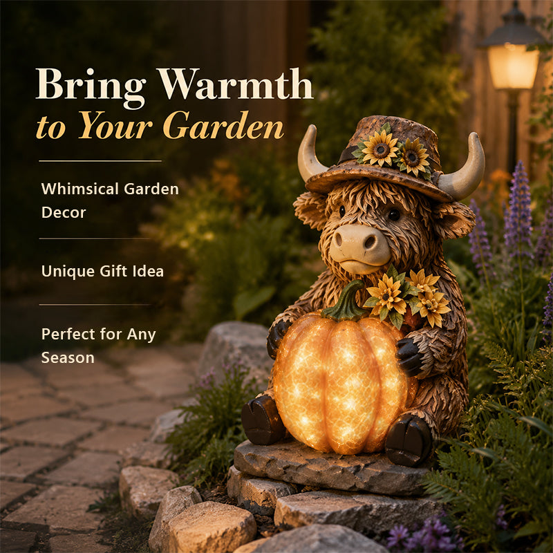 Highland Cow Pumpkin Solar Garden Light
