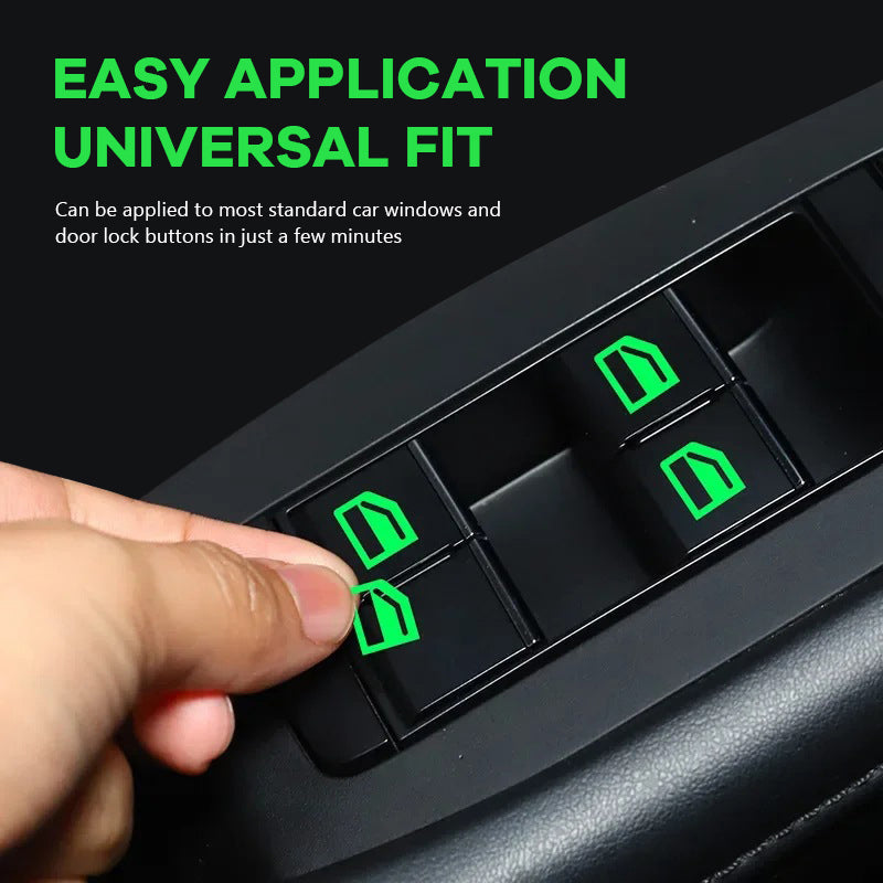 Luminous Car Window Switch Stickers | Colourful Night Glow Button Warning Decals For UK Vehicles