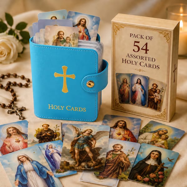 ✝️ Katholischer Heiligenkartenhalter aus echtem Leder – Taschen-Gebetskartenorganizer mit Druckknopfverschluss