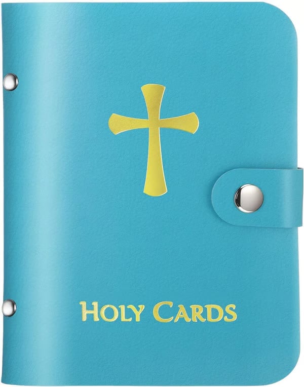 ✝️ Katholischer Heiligenkartenhalter aus echtem Leder – Taschen-Gebetskartenorganizer mit Druckknopfverschluss