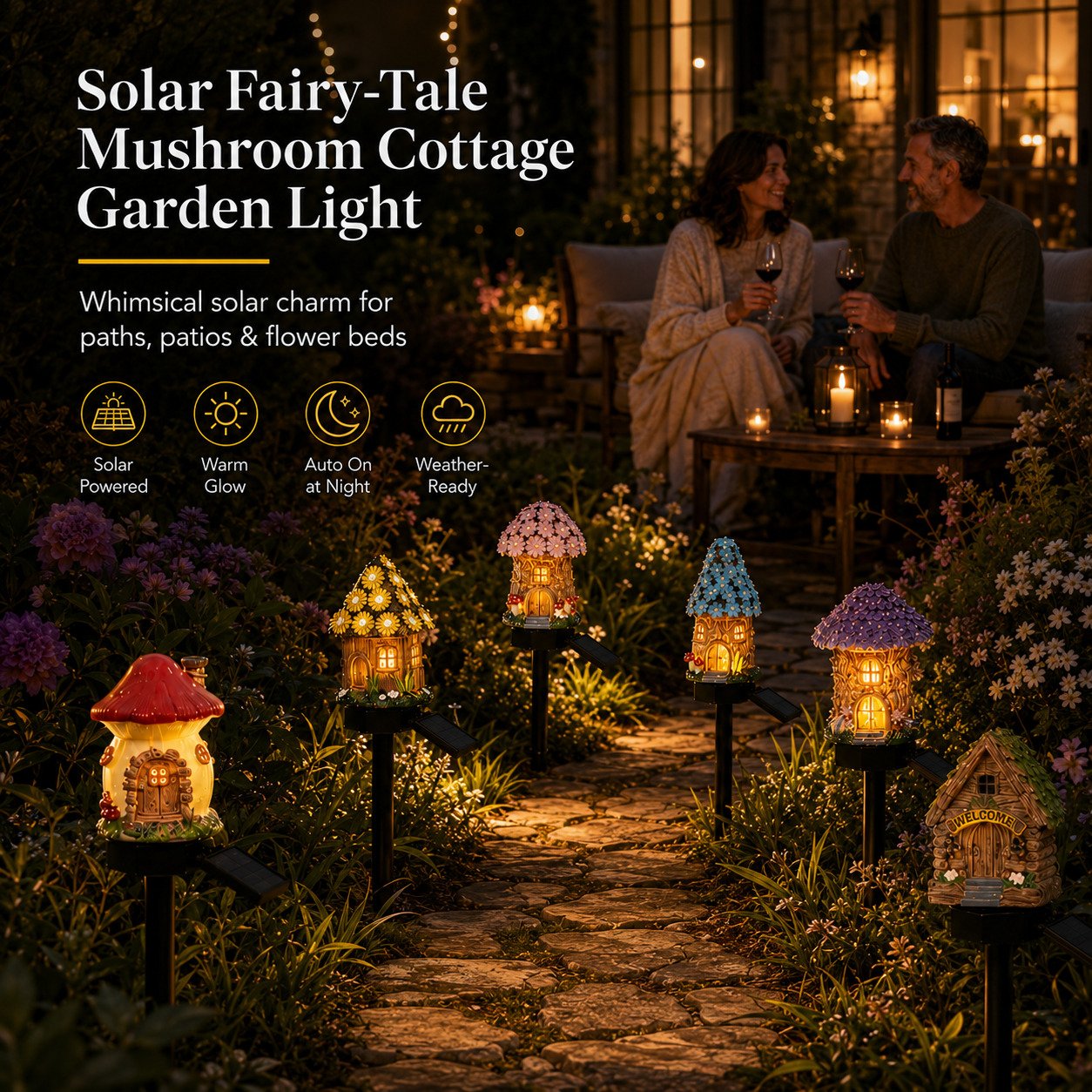 Solar Fairy-Tale Mushroom Cottage Garden Light – Magical LED Outdoor Decor for Gardens, Pathways & Cozy Backyard Spaces 🍄✨
