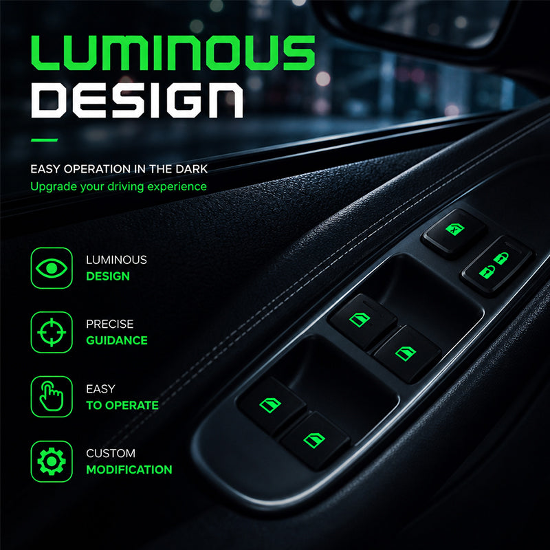 Luminous Car Window Switch Stickers | Colourful Night Glow Button Warning Decals For UK Vehicles