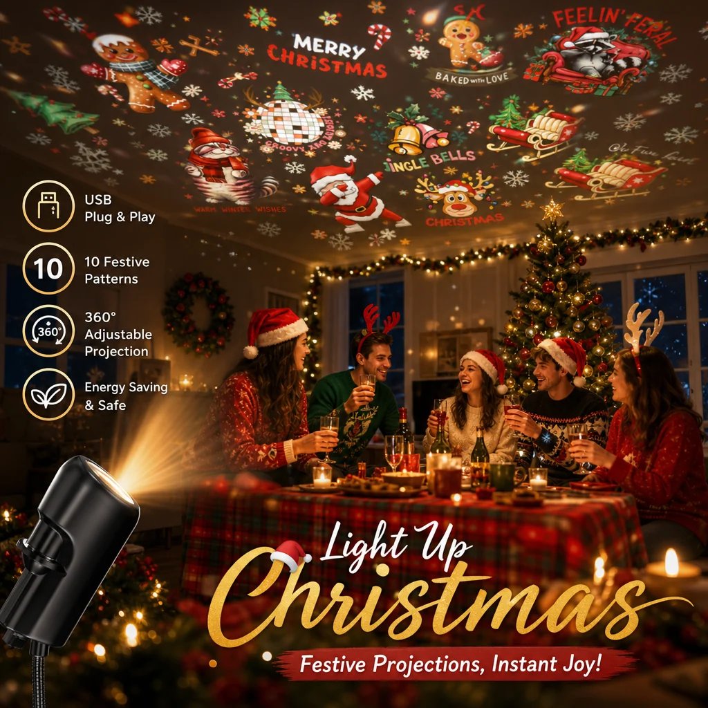 🎄Plug-&-Play HD Christmas Projector – 6 or 10 Festive Scenes