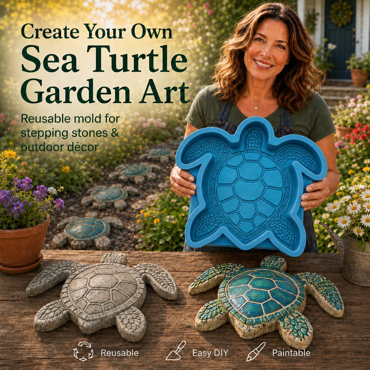 🌊 Reusable Ocean Themed Garden Art Mould | DIY Garden Ornament Mould