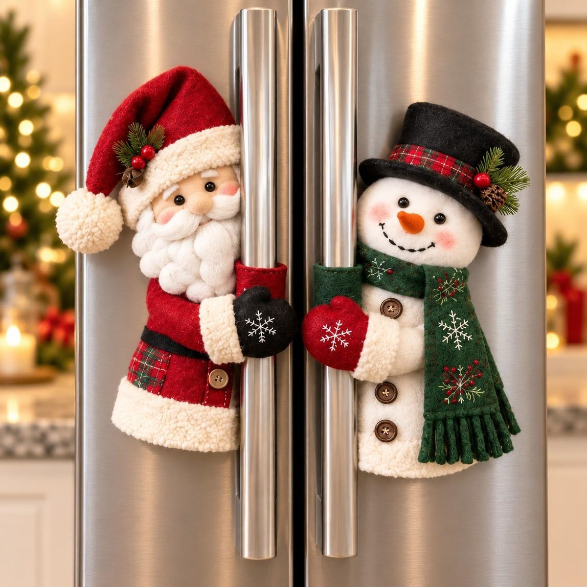 Father Christmas & Snowman Fridge Handle Huggers | Christmas Kitchen Decor