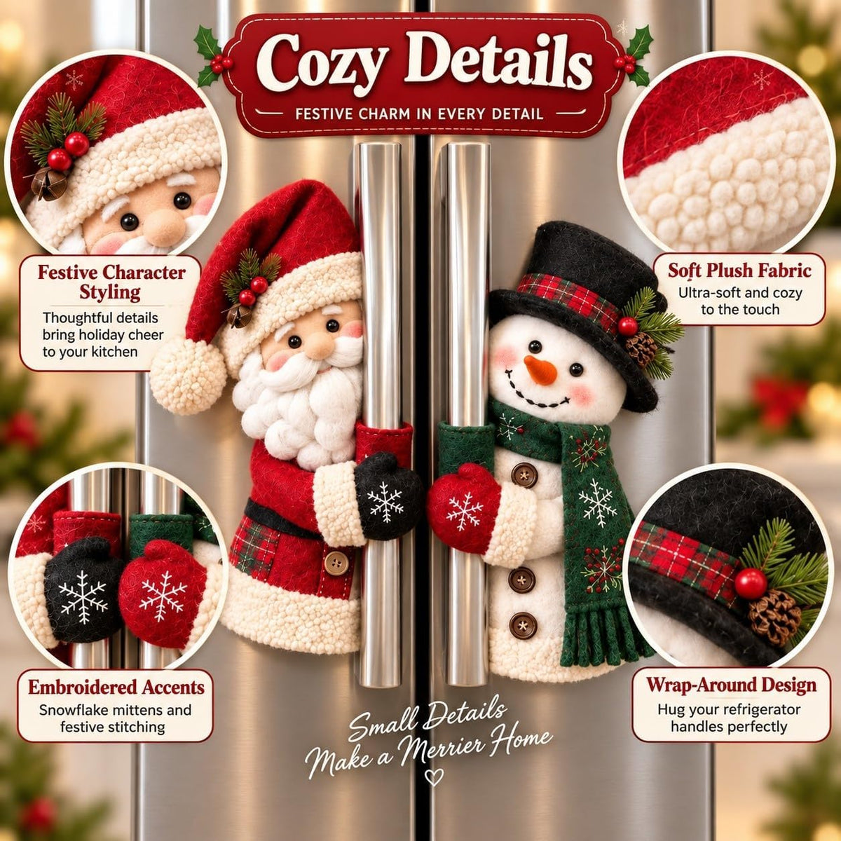 Father Christmas & Snowman Fridge Handle Huggers | Christmas Kitchen Decor