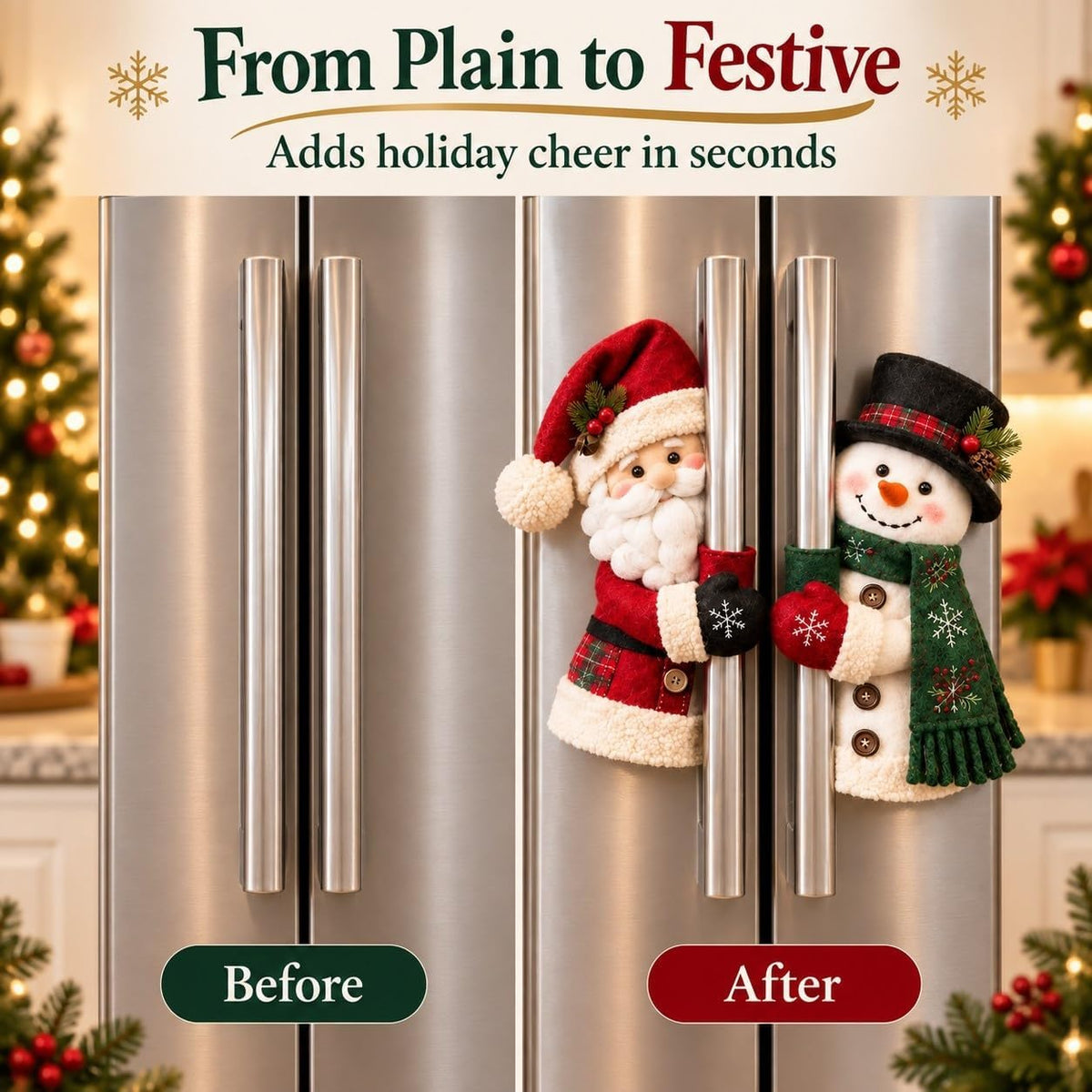 Father Christmas & Snowman Fridge Handle Huggers | Christmas Kitchen Decor