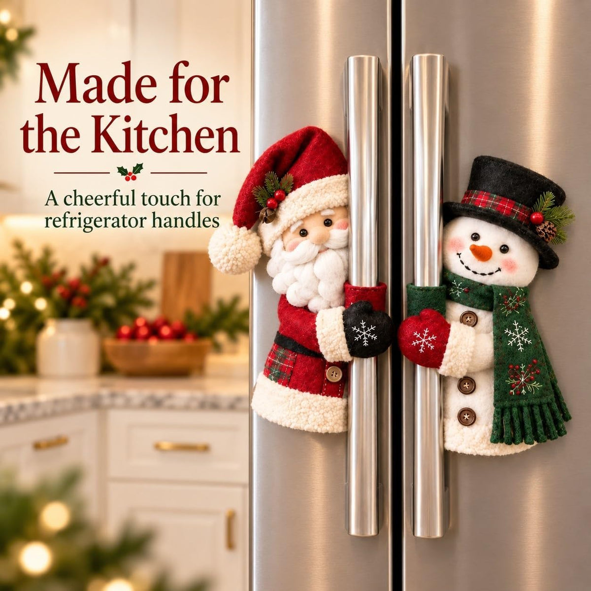 Father Christmas & Snowman Fridge Handle Huggers | Christmas Kitchen Decor