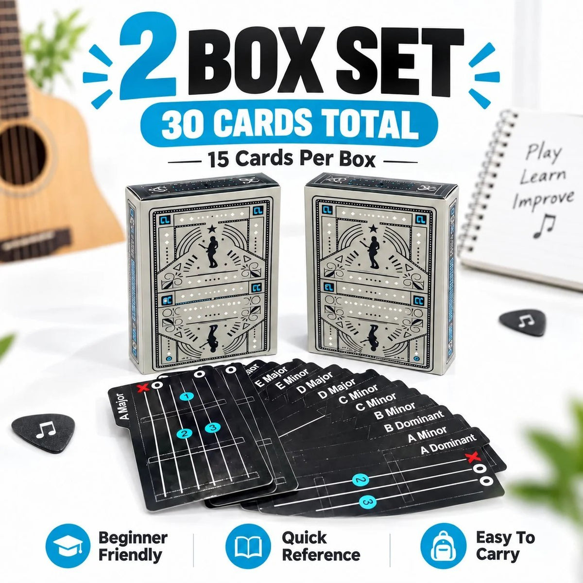 🎸✨15-Piece Guitar Chord Learning Cards
