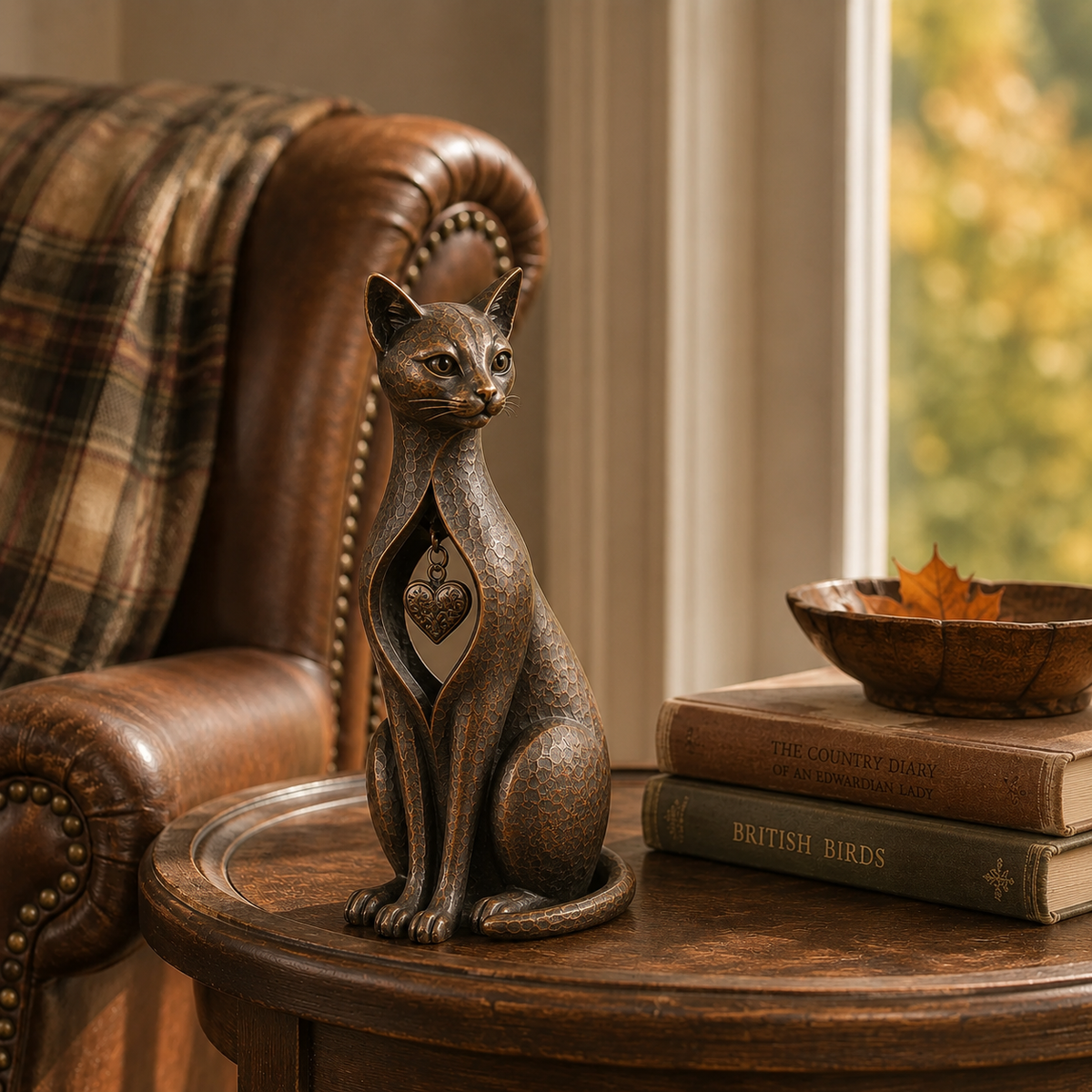 Heritage Heart Sphynx Sculpture – Vintage Iron Cat Accent