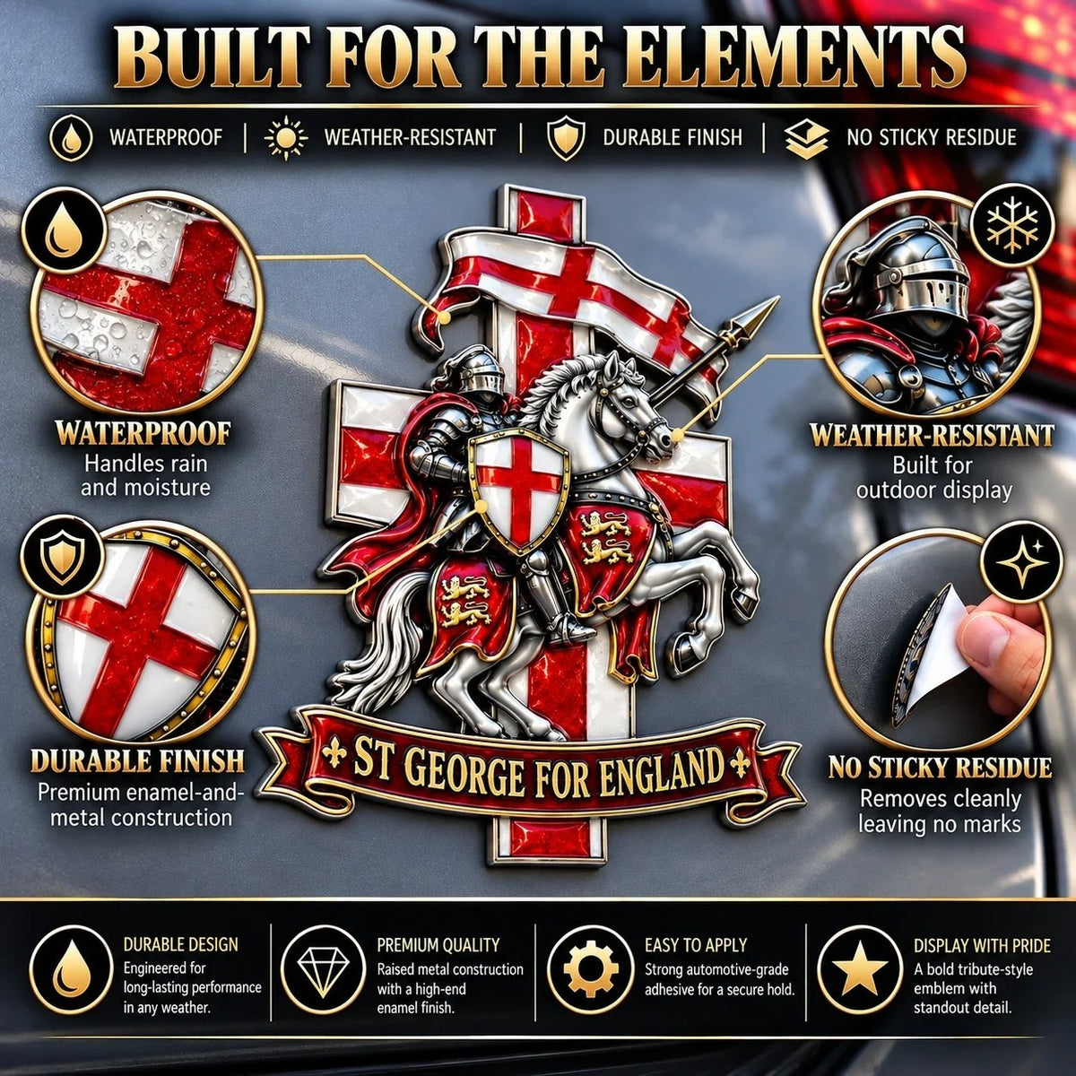 🛡️ St George for England Metal Car Emblem | Protection & Blessing Commemorative Badge
