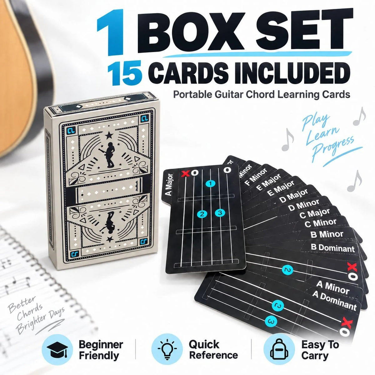 🎸✨15-Piece Guitar Chord Learning Cards