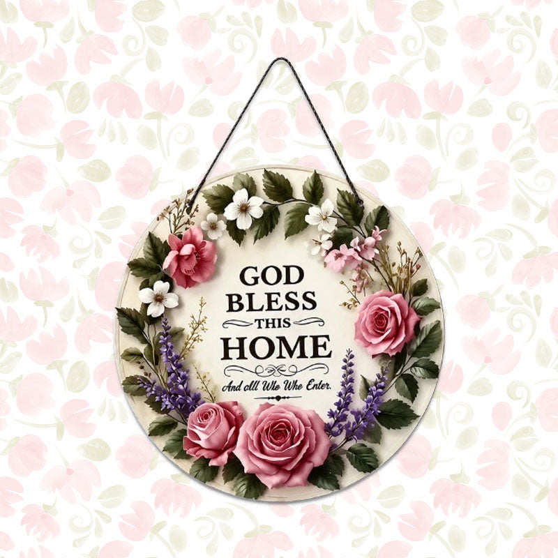 🌸 Türschild mit Blumenmuster „Möge Gott dieses Haus segnen“ – Ein herzlicher Segen für jede Familie 🙏