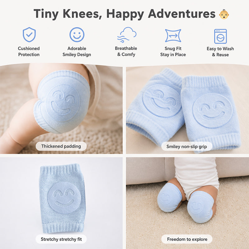 2026 Summer Baby Range | Soft Terry Cotton Crawling Knee & Elbow Guards, Cute Smile Prints