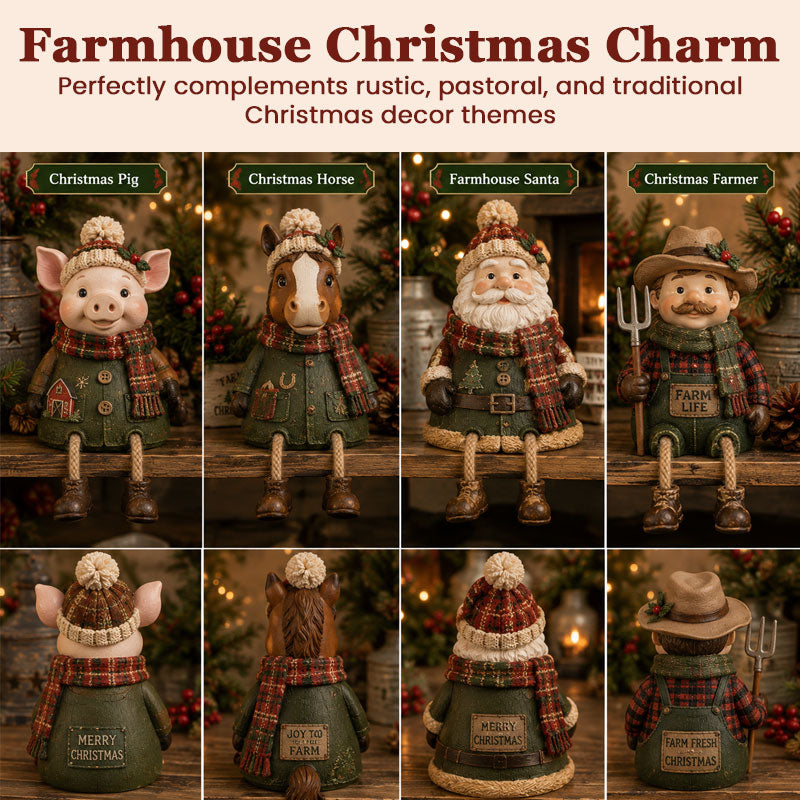 Rustic Farm Animal Christmas Dangly‑Leg Figurine | Festive Shelf & Mantel Ornament