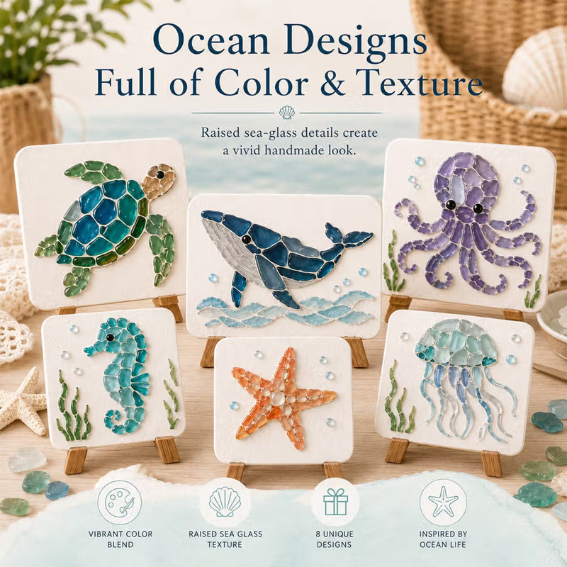 Coastal Sea Glass Mosaic Art DIY Kit – Handmade Seaside Themed Wall Decor Craft Set