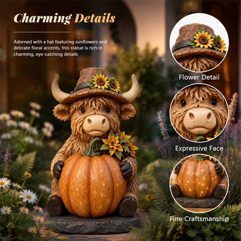 Highland Cow Pumpkin Solar Garden Light