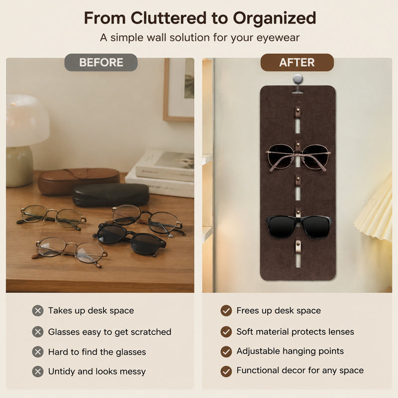 👓Wall‑Mounted Faux‑Leather Glasses Storage Hanger | Sunglasses Wall Organiser