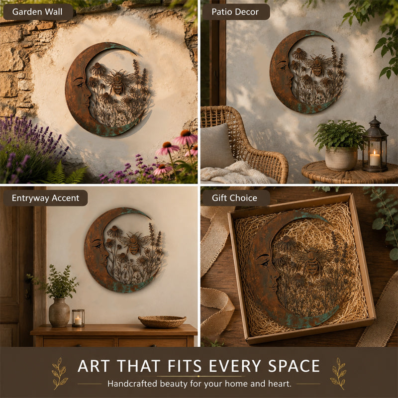 🐝 Crescent Moon Wall Ornament | Bee & Dragonfly Wildlife Wall Decoration