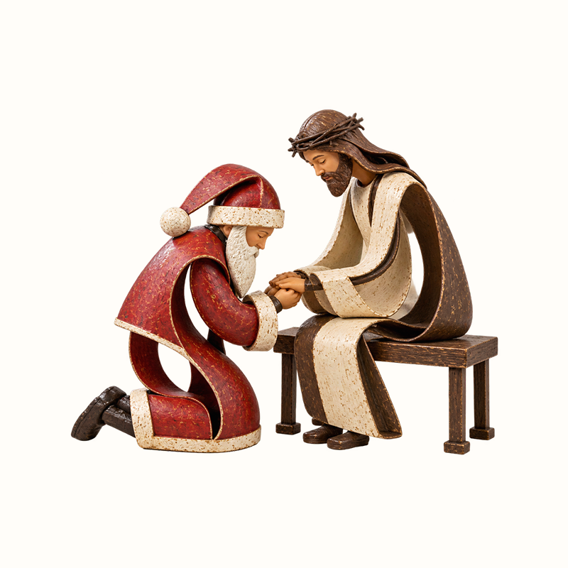 Kneeling Santa Before Jesus – Christian Christmas Decoration