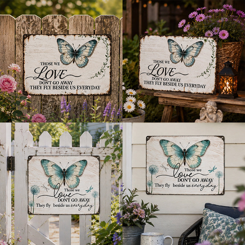 Vintage Butterfly Sentimental Metal Wall Sign | Rustic Indoor Outdoor Remembrance Decor