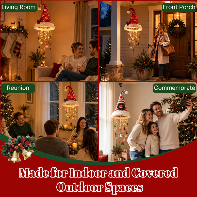 🎅 Light‑Up Christmas Hat Pendant Light, Festive LED Hanging Decoration For Home & Xmas Tree
