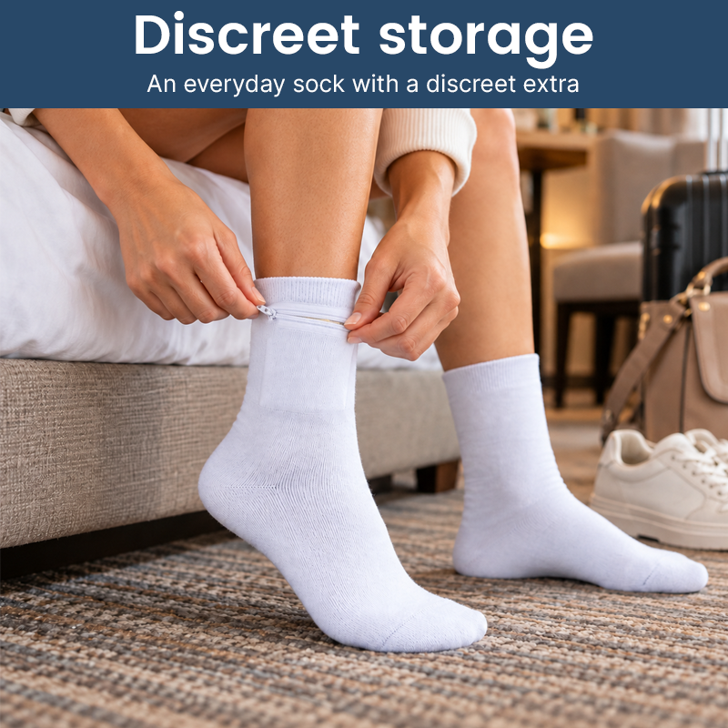 Travel Socks with Hidden Zipper Pocket – Anti-Theft Security Pocket for Cash & Cards