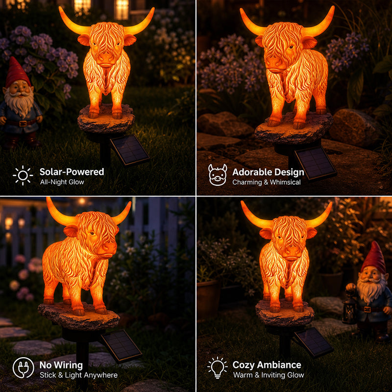 💡🐮 Highland Cattle Solar Garden Ornament Light