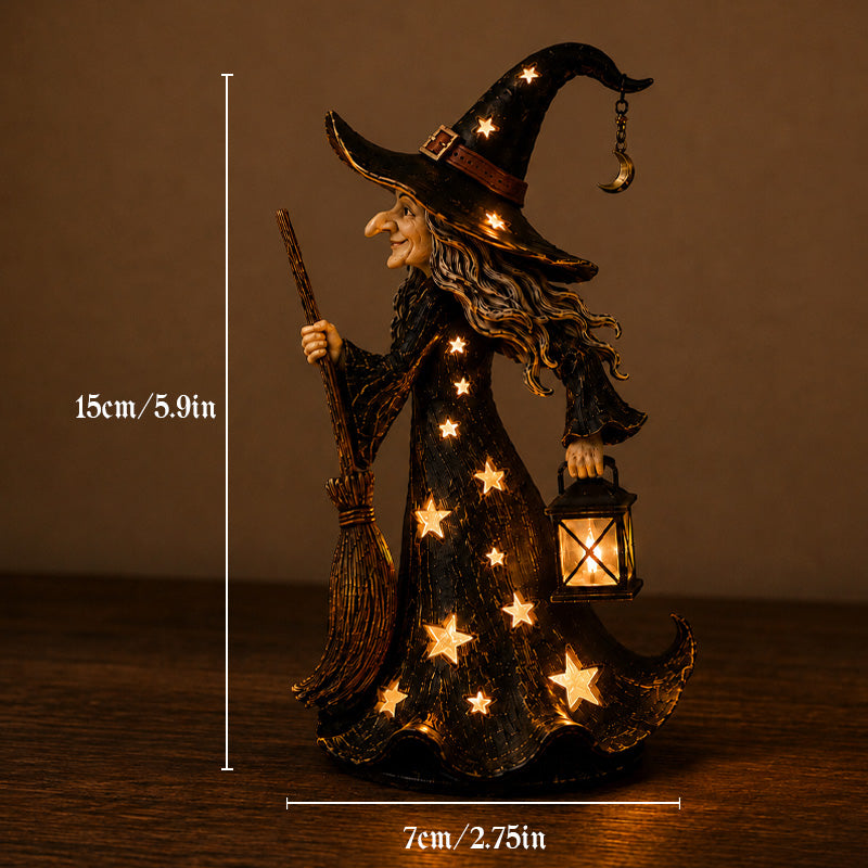 Starlight Witch Night Light Figurine | Halloween Witch Ornament with Warm LED Lights