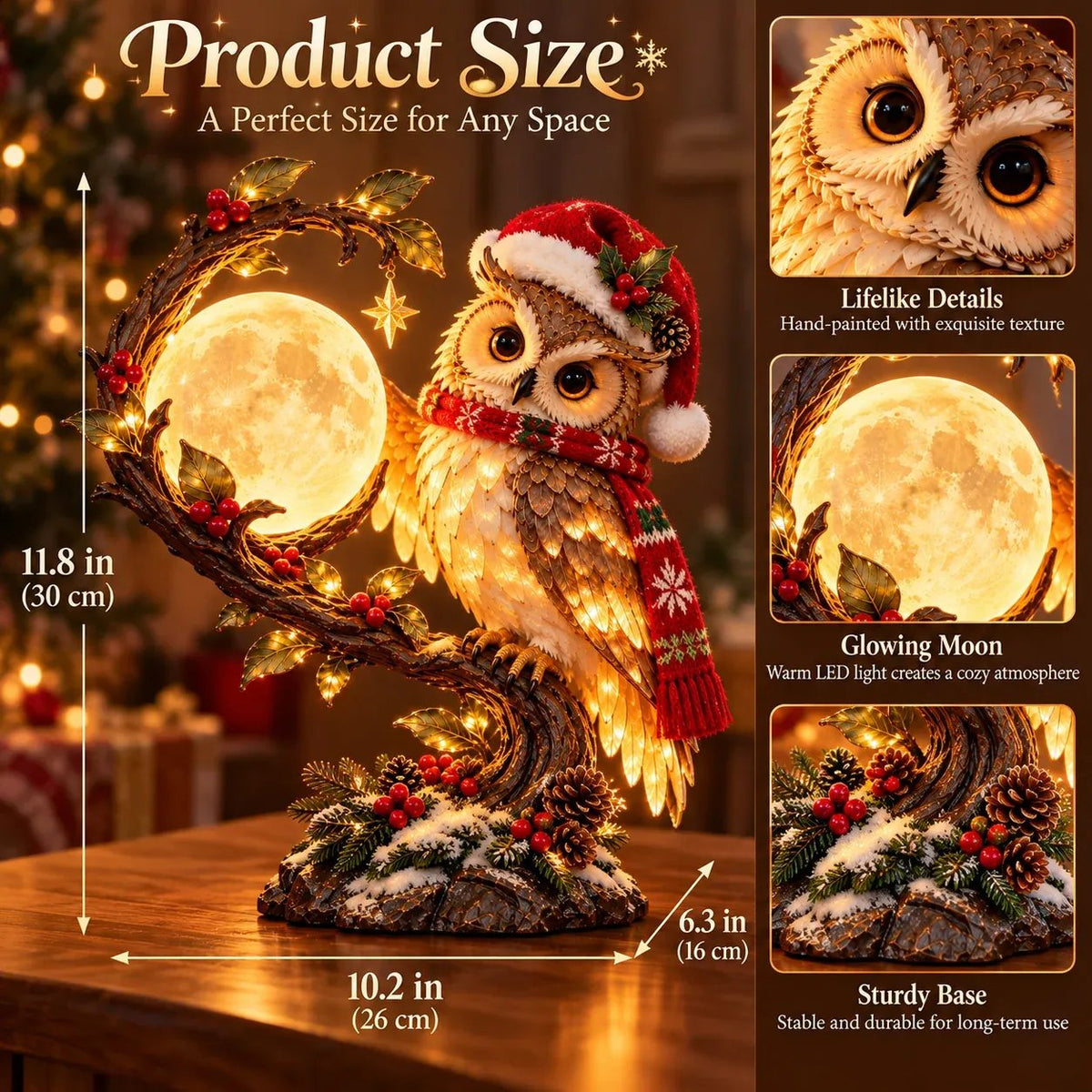 🎄 Moonkeeper Owl™ – Light-Up Christmas Owl Decoration