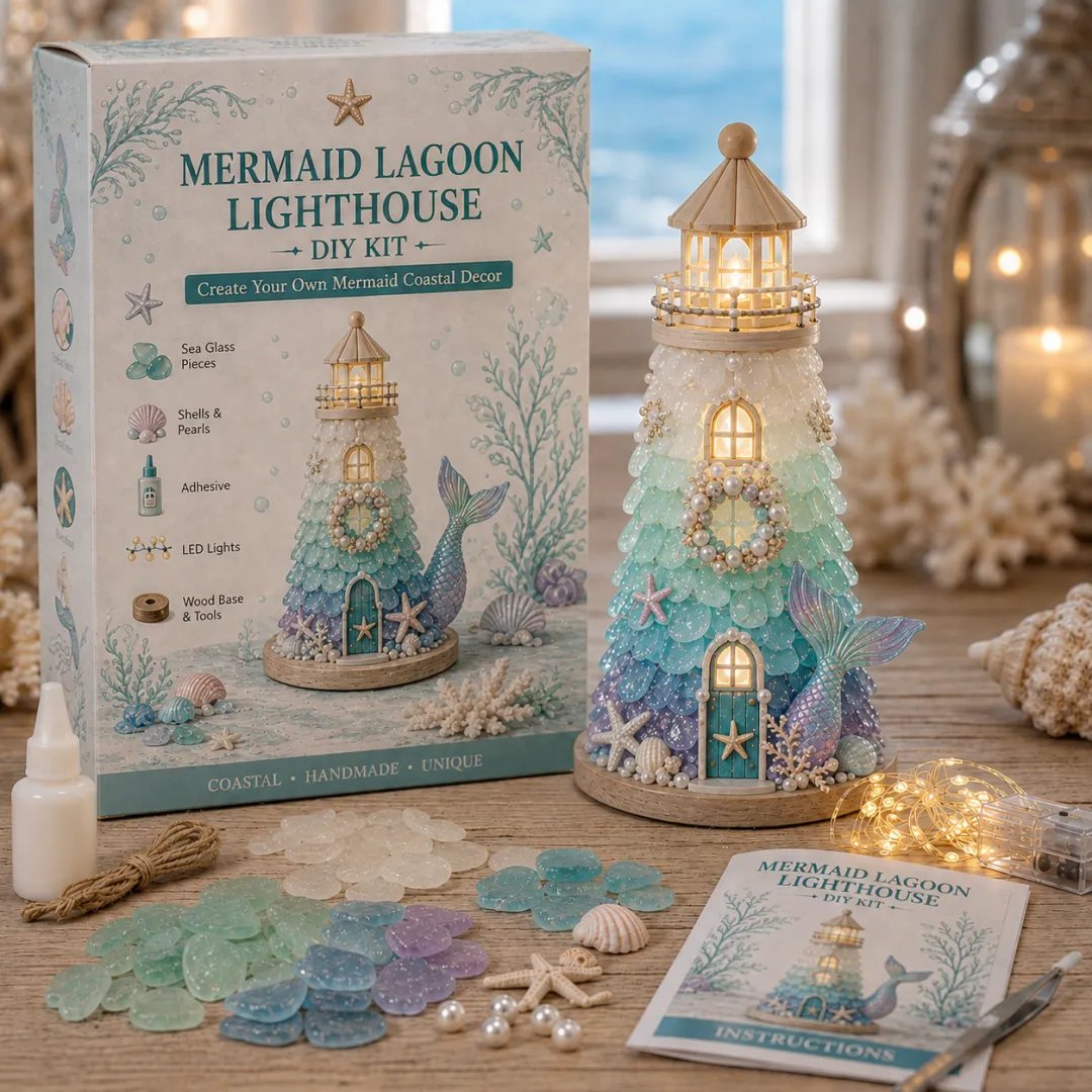 💥 LAST DAY 50% OFF - 💙 DIY Sea Glass Lighthouse Kit – Light-Up Coastal Craft & Handmade Home Decor