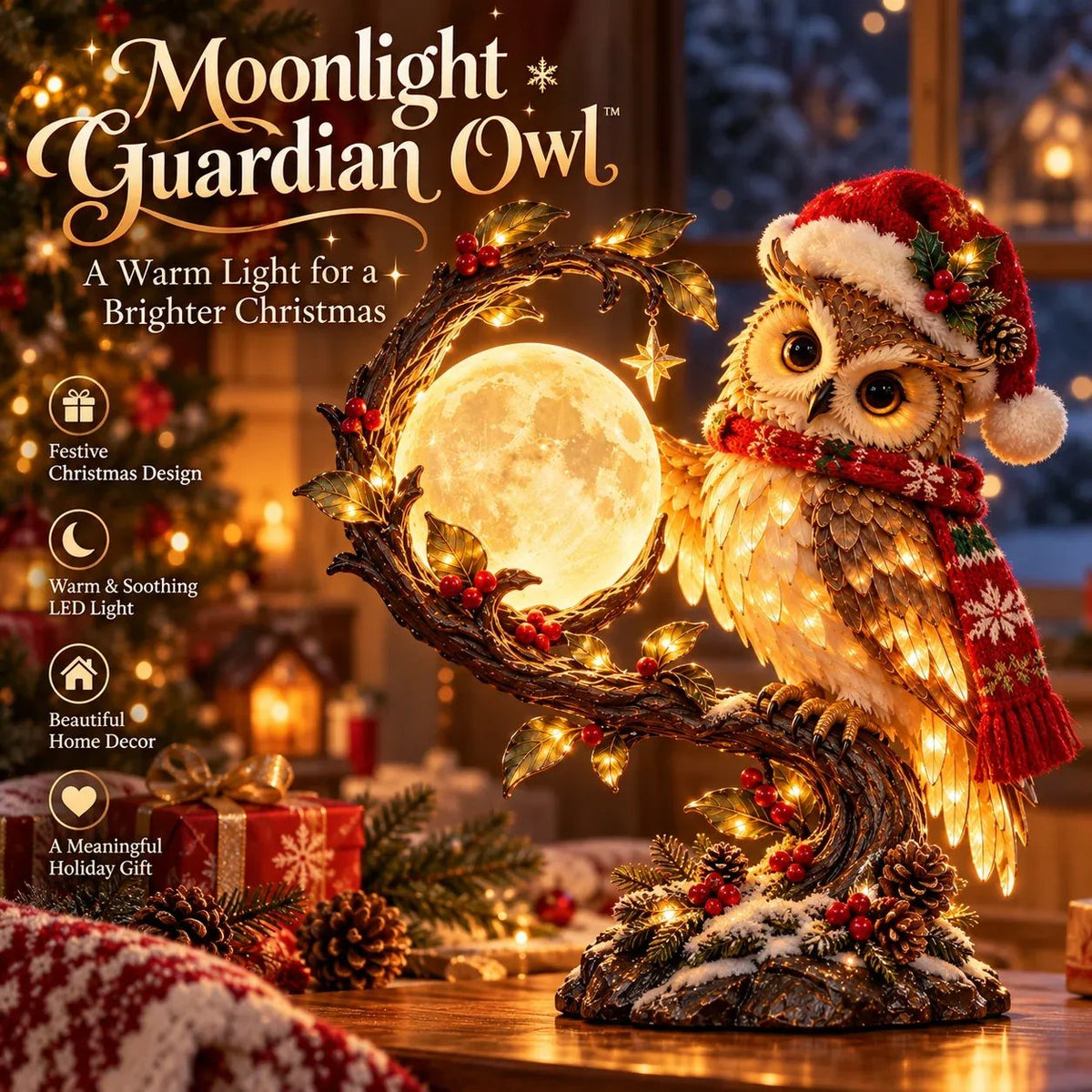 🎄 Moonkeeper Owl™ – Light-Up Christmas Owl Decoration