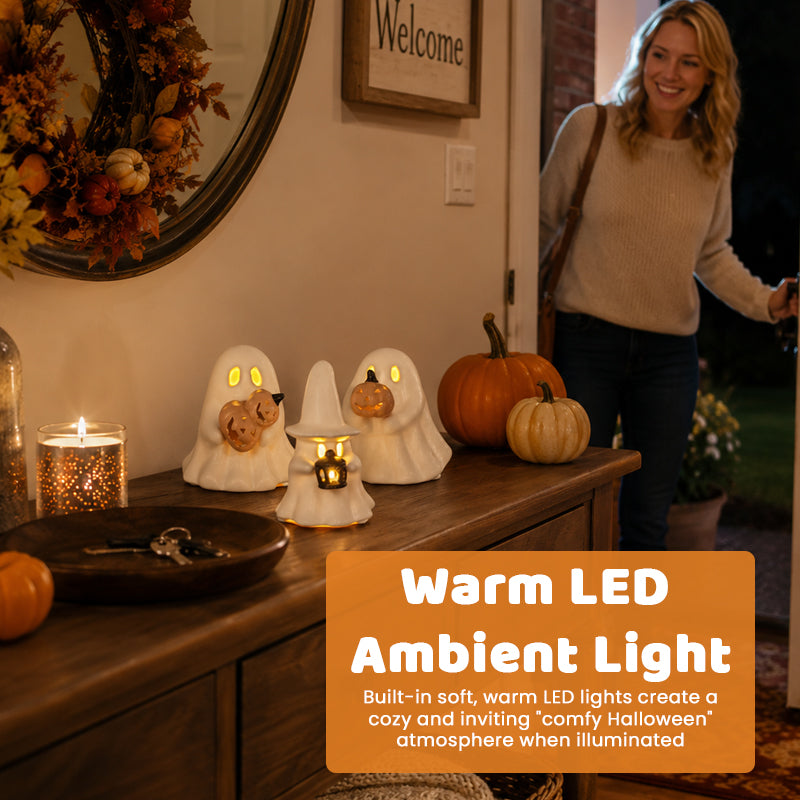 👻Luminous Ghost Ornament Set – Cozy Halloween LED Desktop Decor