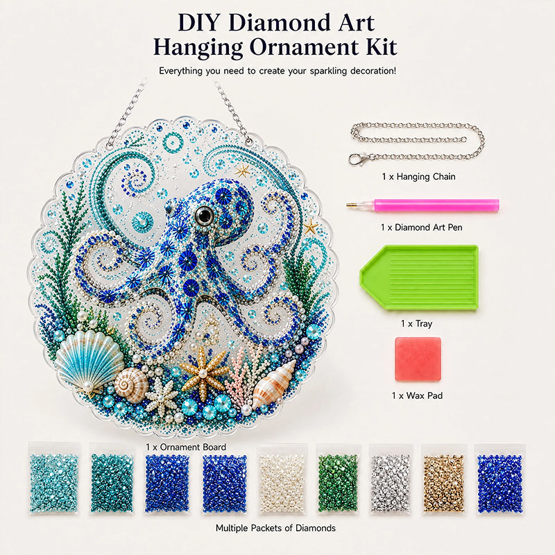 Handmade DIY Ocean Diamond Art Acrylic Hanging Plaque, Coastal Seaside Window Wall Decor For UK Homes
