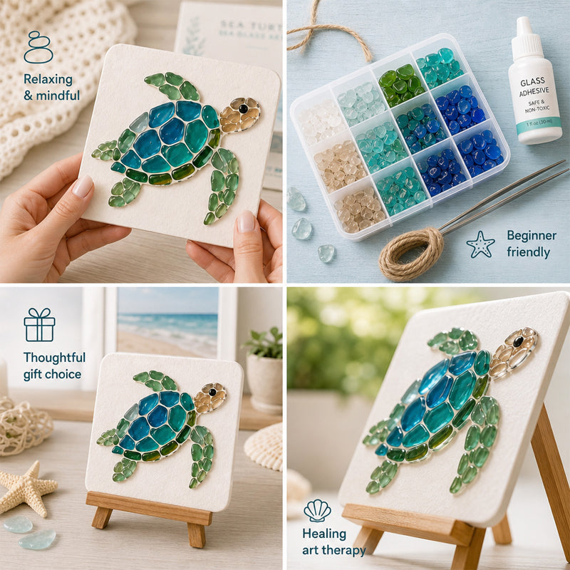 Coastal Sea Glass Mosaic Art DIY Kit – Handmade Seaside Themed Wall Decor Craft Set