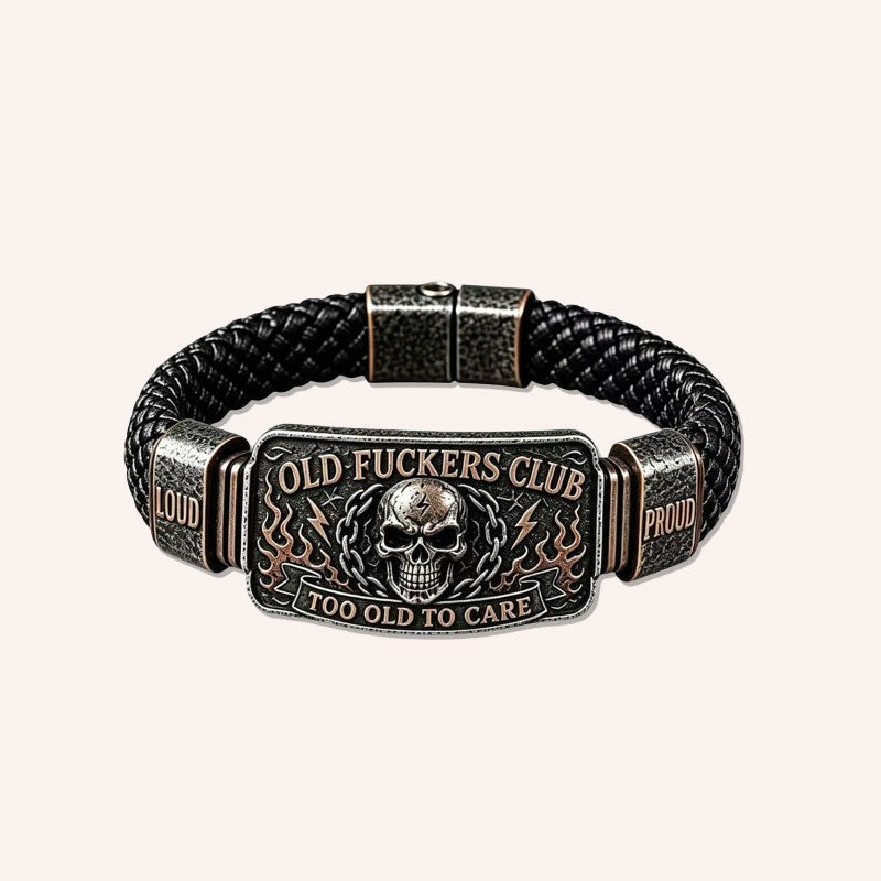 Old F*ckers Club Braided Leather Bracelet – Too Old To Care Slogan Wristband