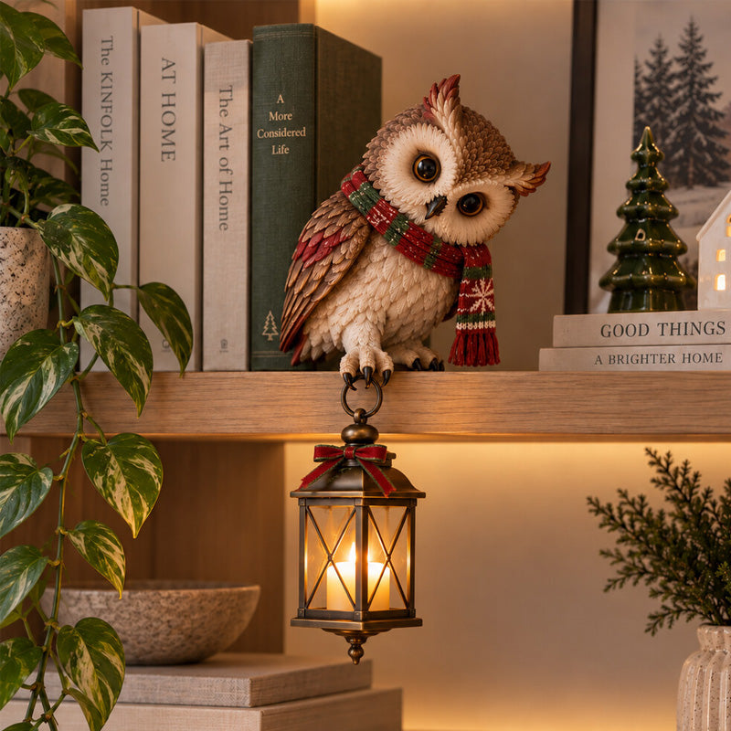 🦉Christmas Owl Lantern Figurine | Light Up Festive Owl Ornament for Home Decor