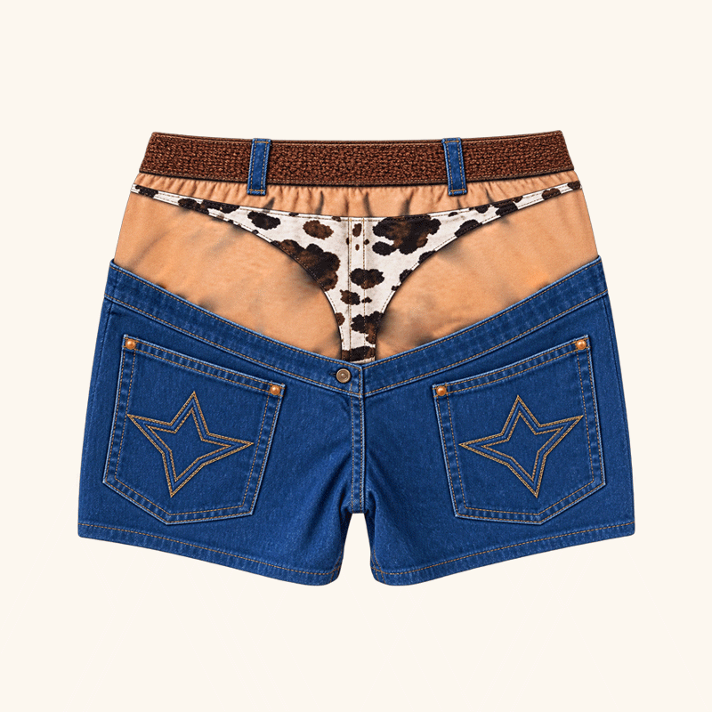 🏖️ Fake Denim‑Print Novelty Beach & Pool Shorts