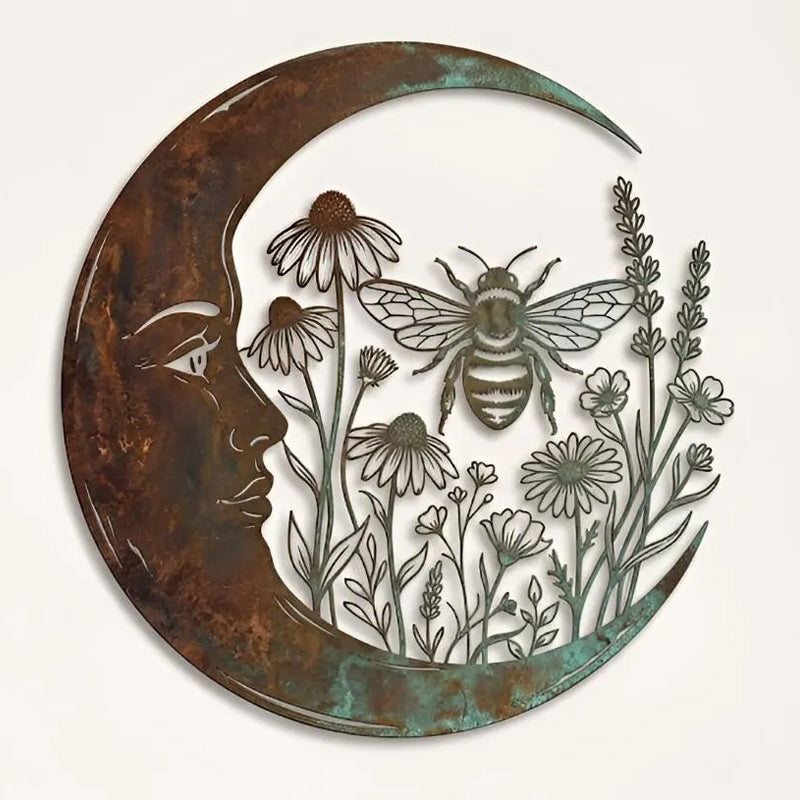 🐝 Crescent Moon Wall Ornament | Bee & Dragonfly Wildlife Wall Decoration